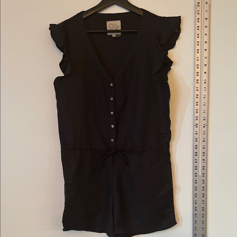 Chaser Black Buttoned Ruffle Romper - Picture 2 of 7